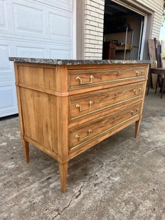 French 19th Century Louis XVI Bleached Chestnut Marble Top Commode