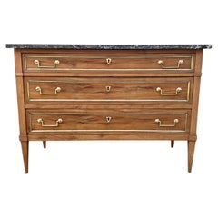 French 19th Century Louis XVI Bleached Chestnut Marble Top Commode
