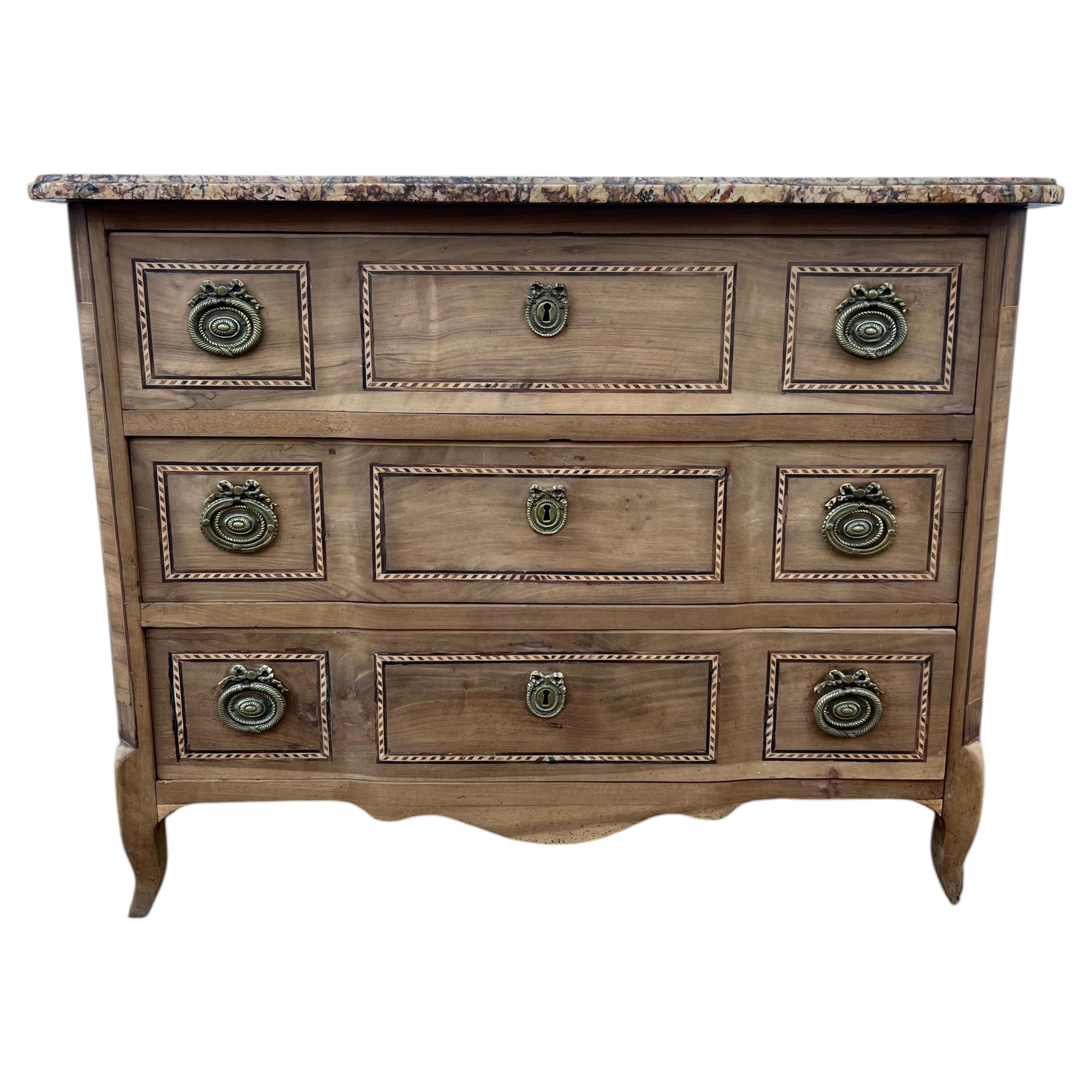 French 19th Century Louis XVI Bleached Walnut Marble Top Commode For Sale