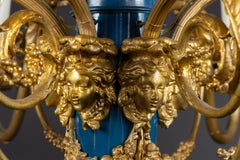 Französischer Louis-XVI-Kronleuchter aus Bronze und blauer Emaille aus dem 19. Jahrhundert