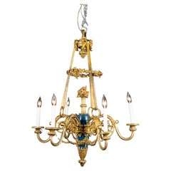 Lustre Louis XVI en bronze et émail bleu du XIXe siècle