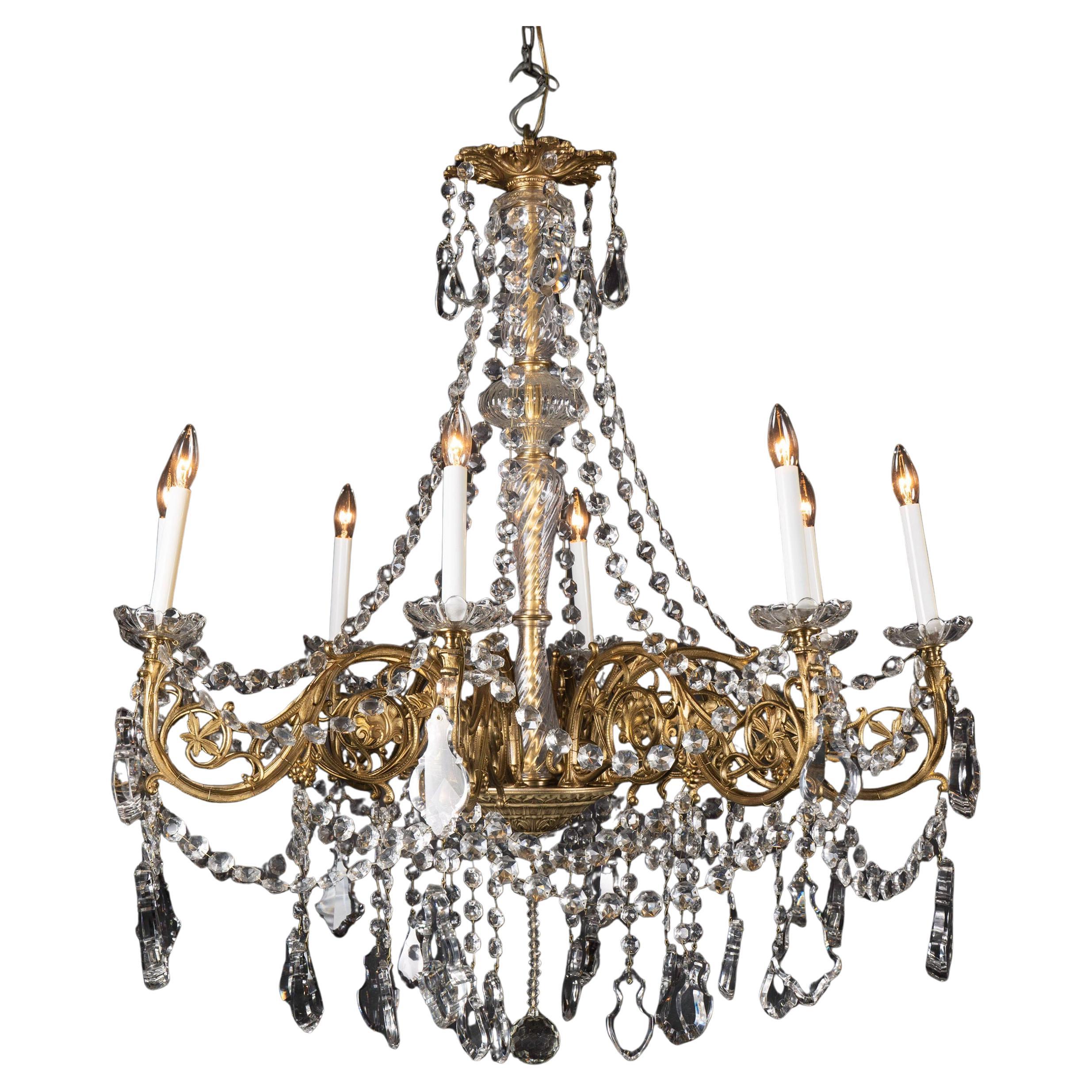 French 19th Century Louis XVI Bronze and Crystal Chandelier