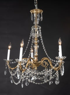 French 19th Century Louis XVI Bronze and Crystal Chandelier With Unique Stem