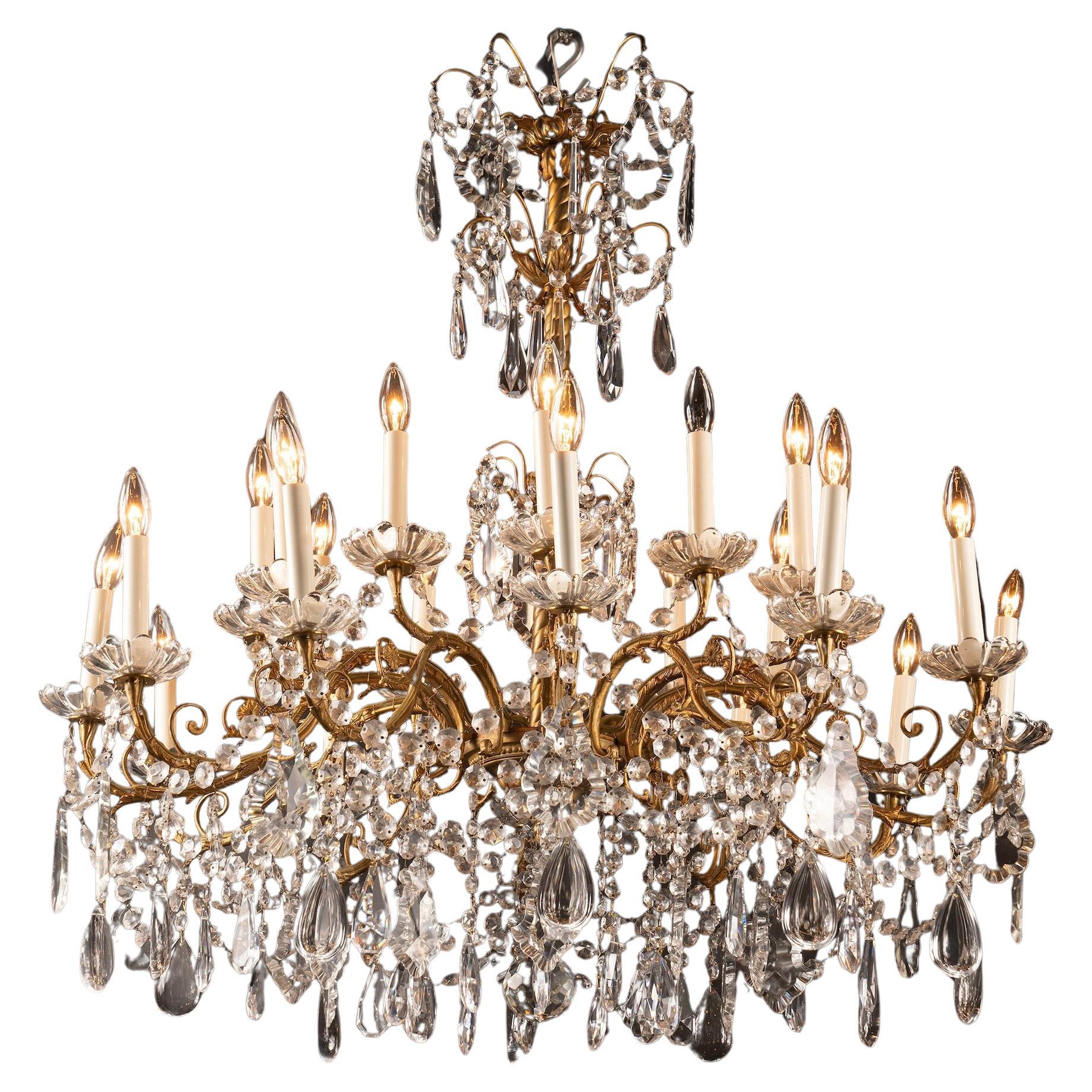 French 19th Century Louis XVI Bronze & Crystal Chandelier, Two Tiers
