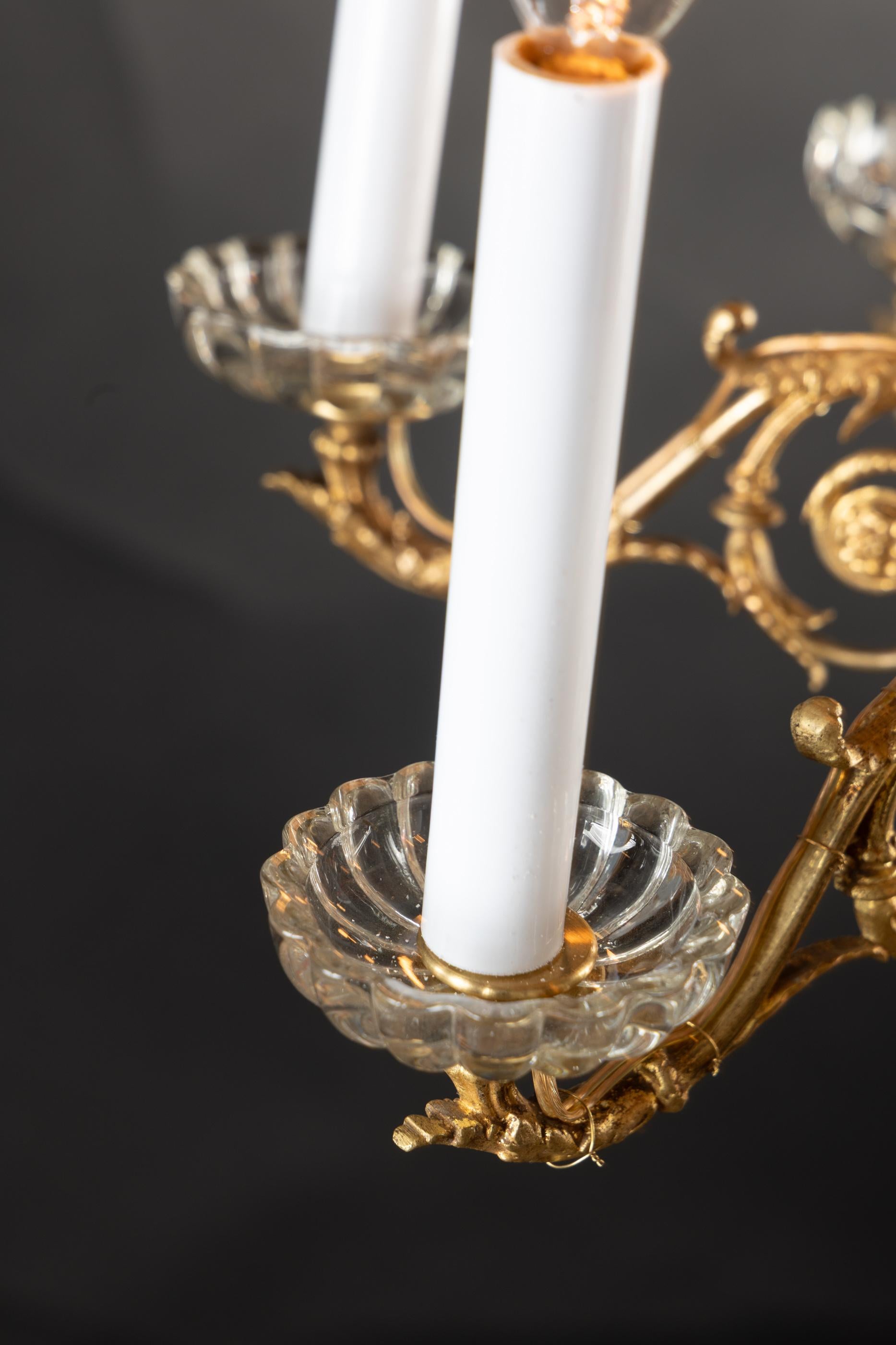 French 19th Century Louis XVI Bronze d’Ore, Red and Clear Crystal Chandelier For Sale 10
