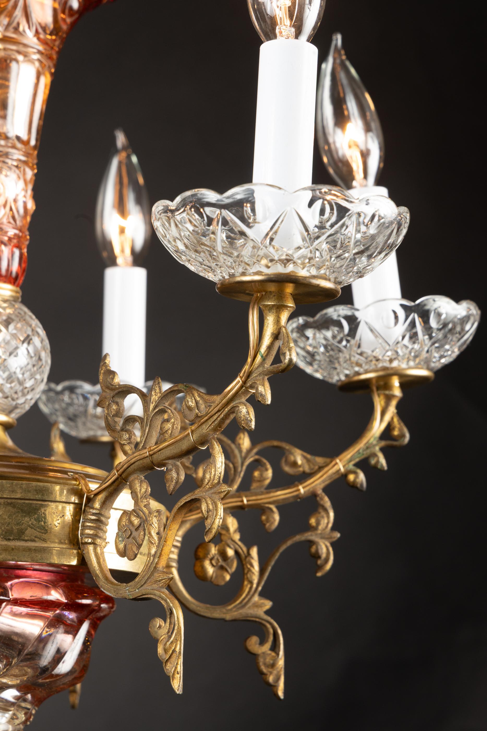 French 19th Century Louis XVI Bronze d’Ore, Red and Clear Crystal Chandelier Bon état - En vente à New Orleans, LA