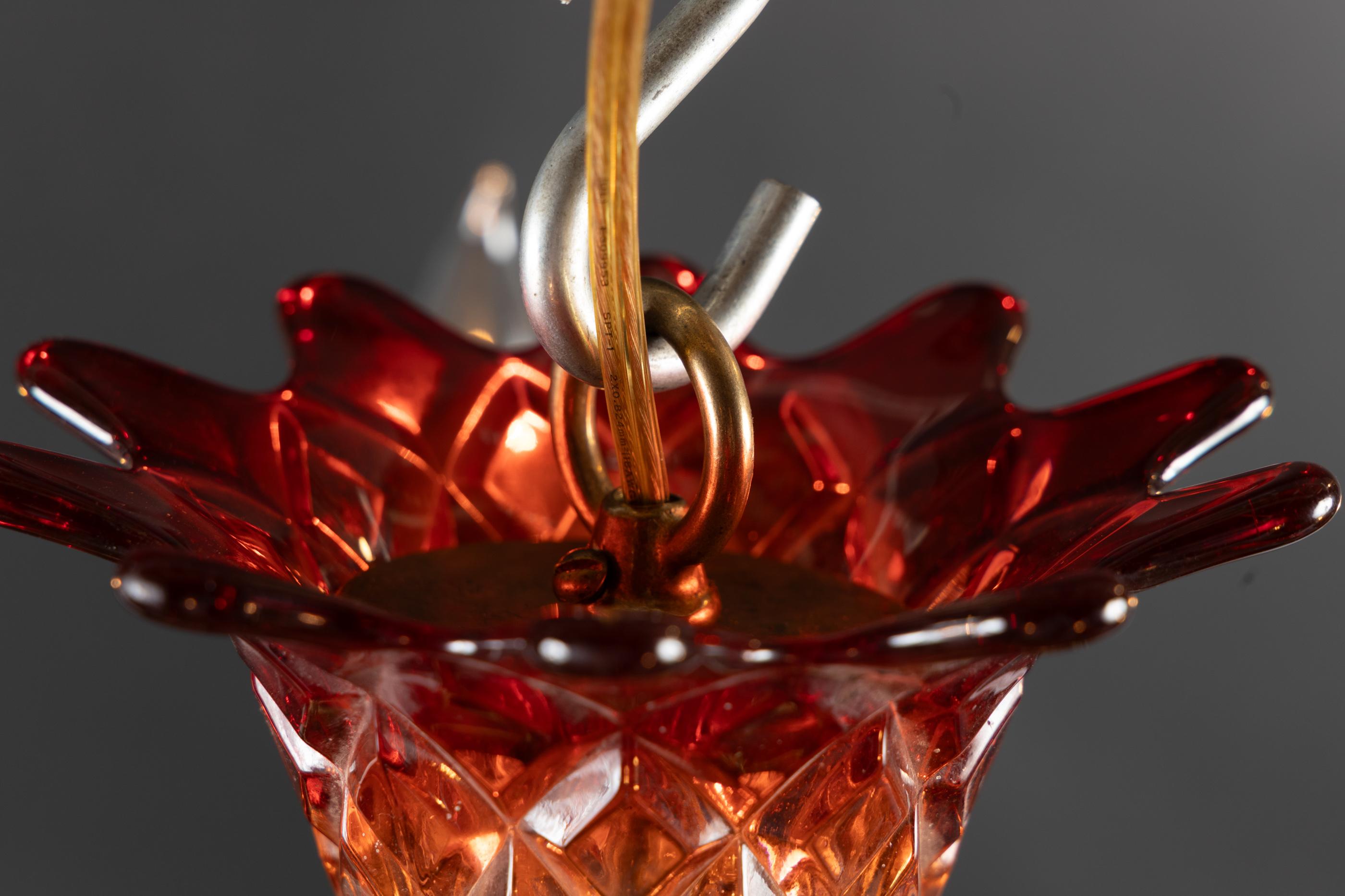 French 19th Century Louis XVI Bronze d’Ore, Red and Clear Crystal Chandelier For Sale 5