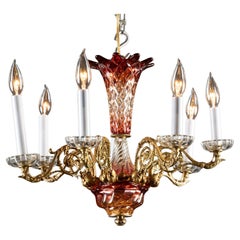 French 19th Century Louis XVI Bronze d’Ore, Red and Clear Crystal Chandelier
