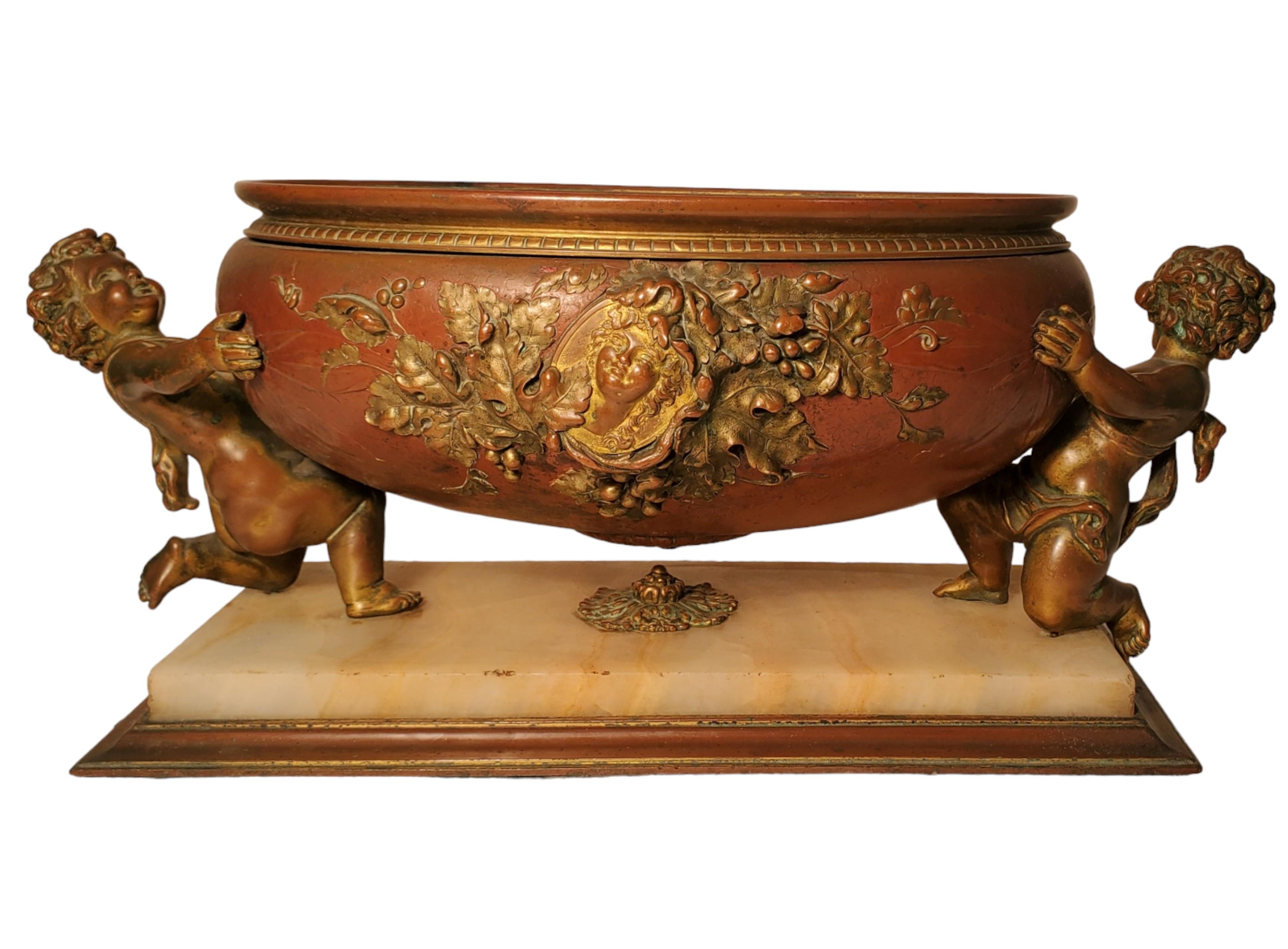 European French 19th Century Louis XVI Bronze + Ormolu + onyx 3 piece Centerpiece w/urns  For Sale