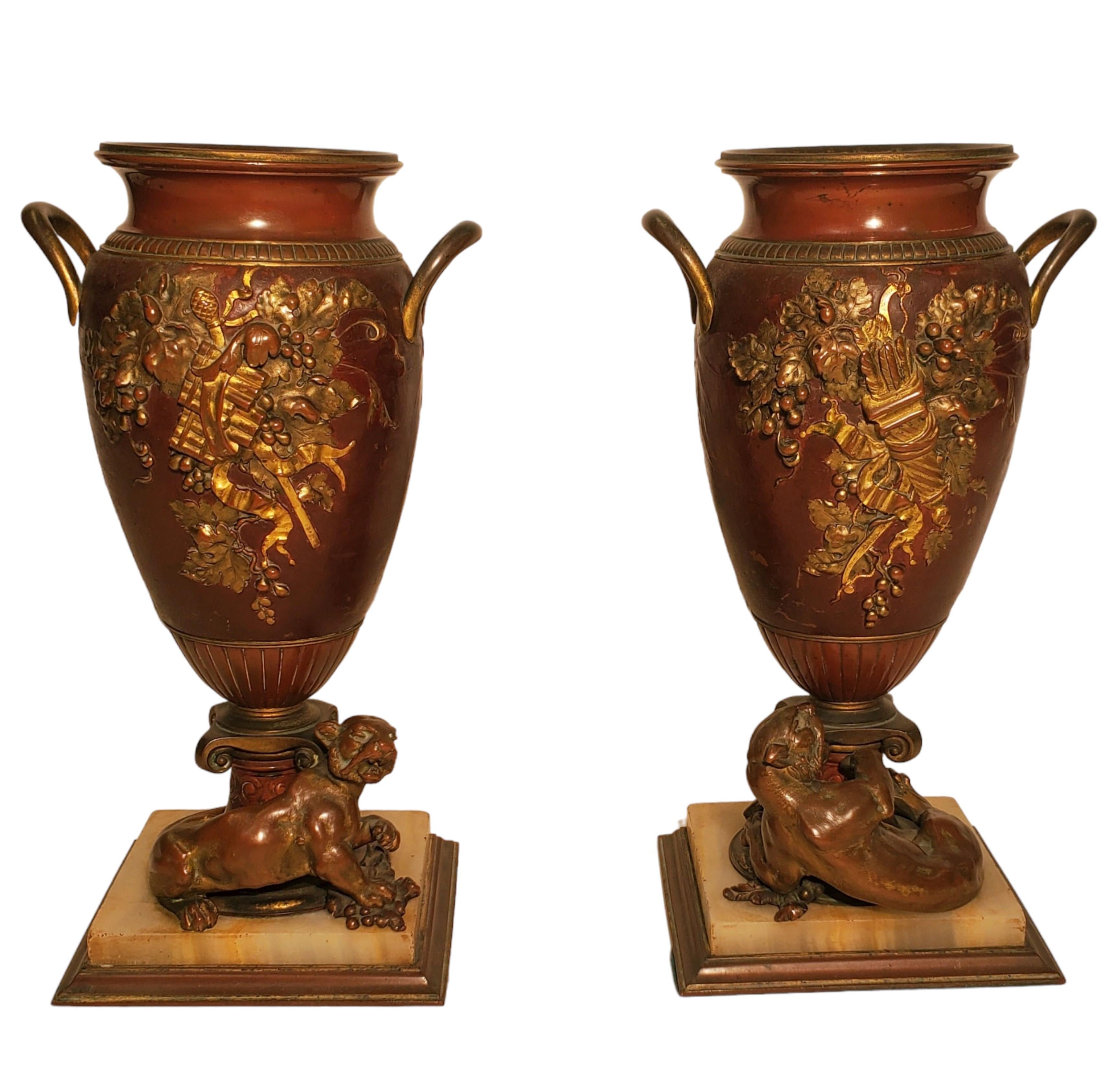 French 19th Century Louis XVI Bronze + Ormolu + onyx 3 piece Centerpiece w/urns  In Good Condition For Sale In New York City, NY