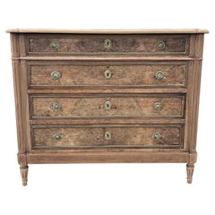 French 19th Century Louis XVI Burl Walnut Bleached Commode