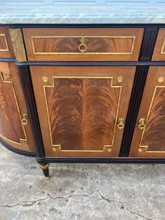 French 19th Century Louis XVI Carrara Marble Top Flame Mahogany Sideboard