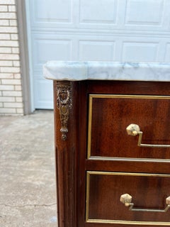 French 19th Century Louis XVI Carrara Marble Top Mahogany Commode