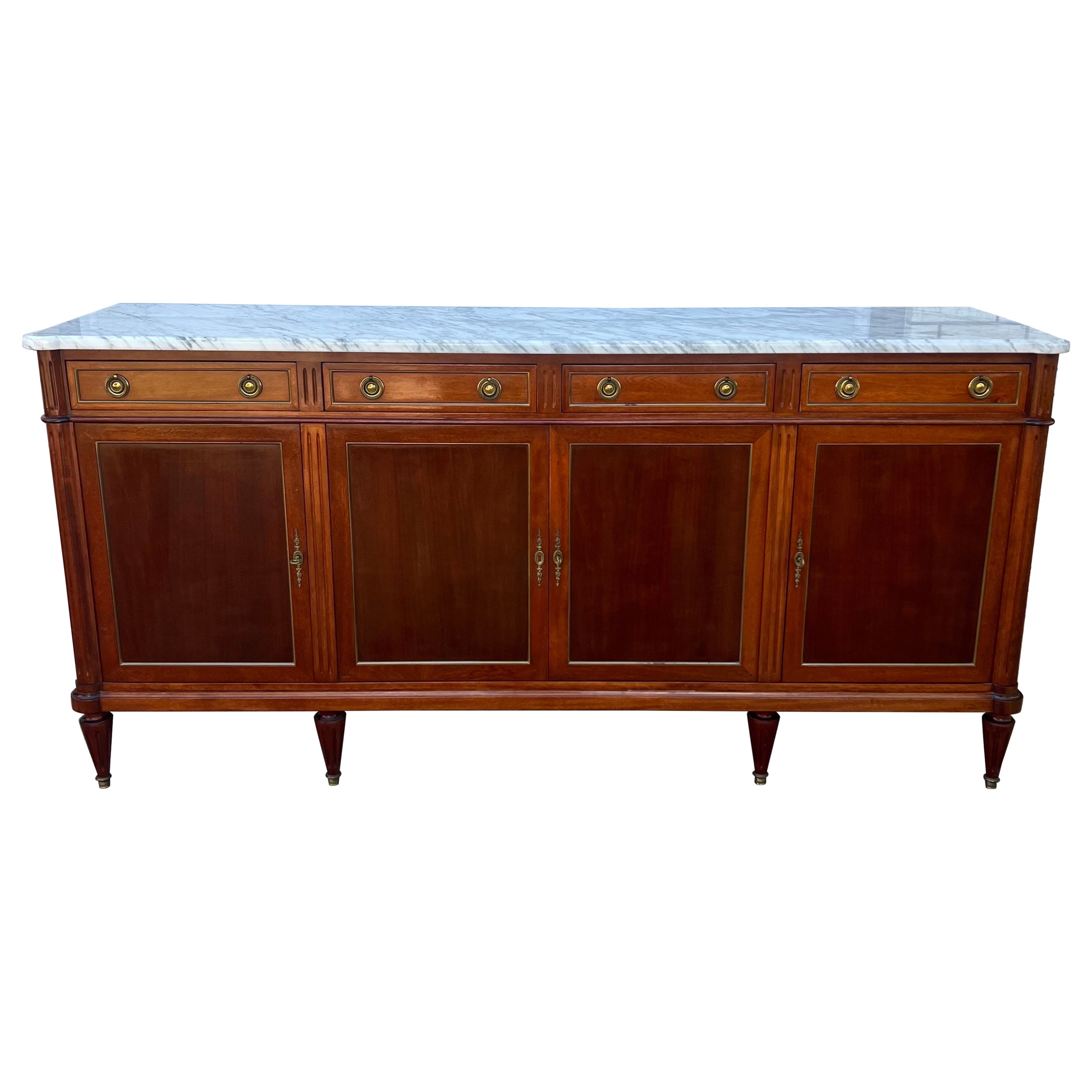 French 19th Century Louis XVI Carrara Marble Top Mahogany Sideboard For Sale