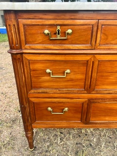 French 19th Century Louis XVI Walnut Carrara Marble Top Chest of Drawers