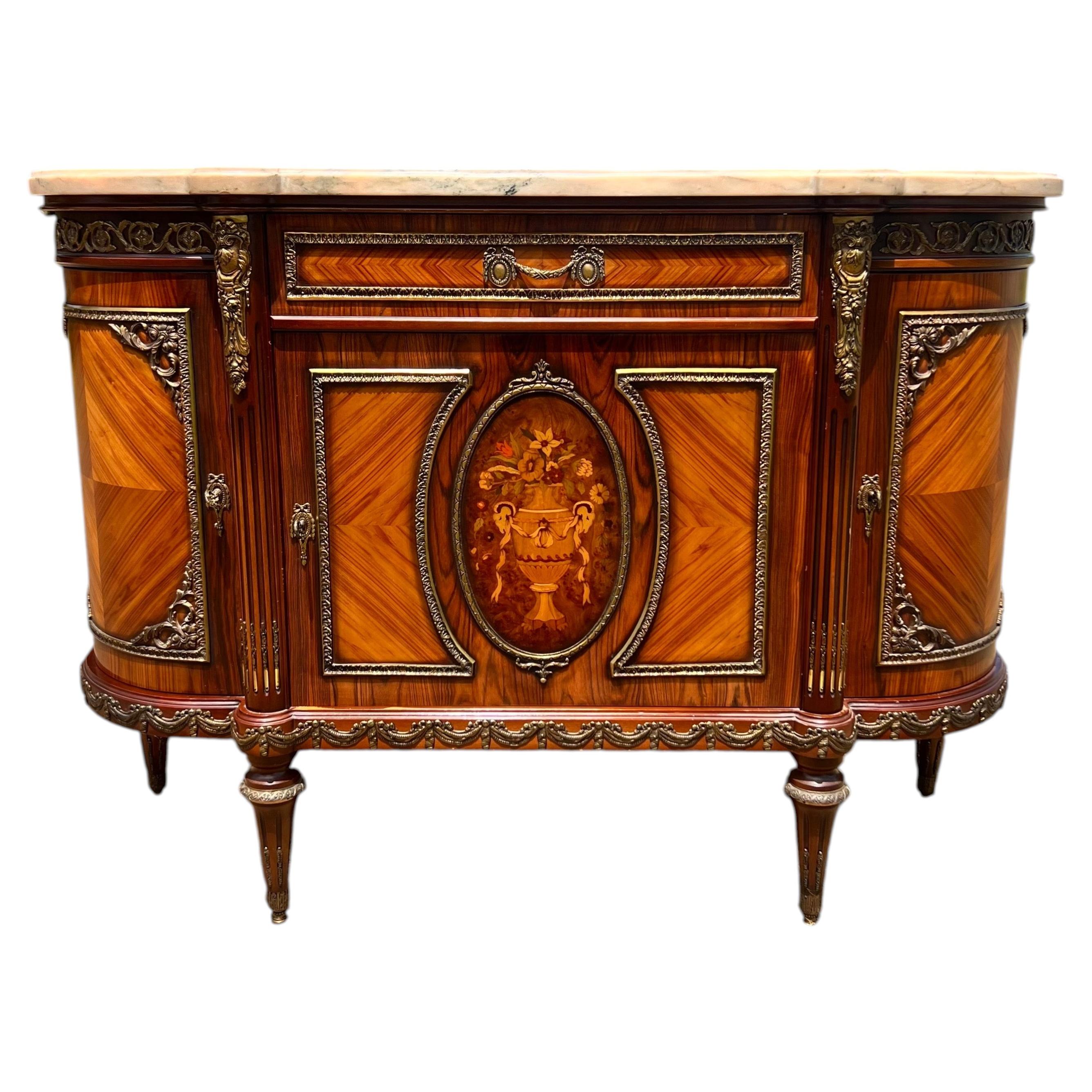 French 19th Century Louis XVI Carrara Marble Top Demilune Sideboard