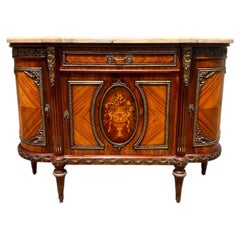 French 19th Century Louis XVI Carrera Marble Top Demilune Sideboard