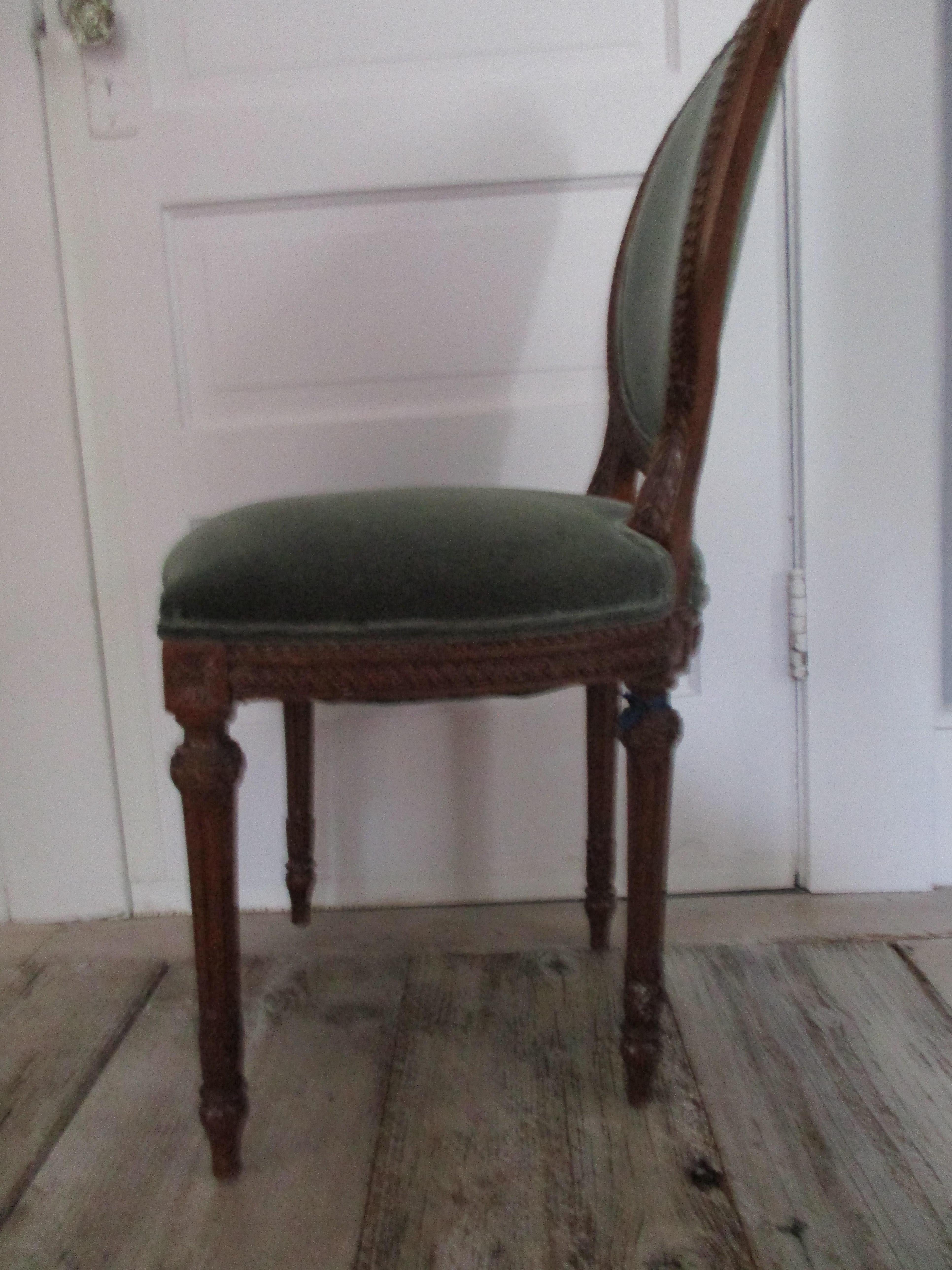 French, 19th Century Louis XVI Chair Covered in Teal Mohair In Good Condition For Sale In Oregon, OR