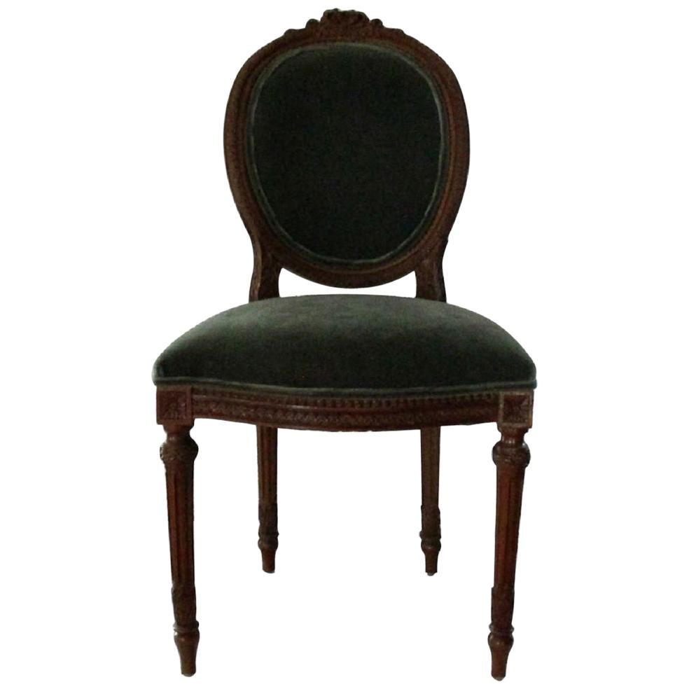 French, 19th Century Louis XVI Chair Covered in Teal Mohair For Sale
