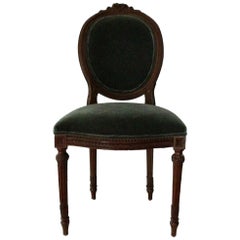 French, 19th Century Louis XVI Chair Covered in Teal Mohair