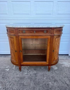 French 19th Century Louis XVI Demilune Carrara Marble Top Sideboard / Buffet