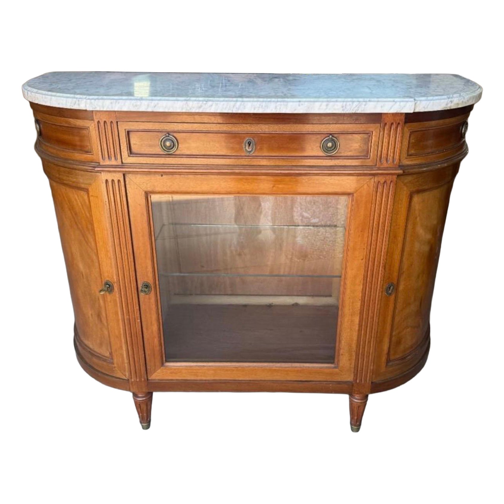 French 19th Century Louis XVI Demilune Carrara Marble Top Sideboard / Buffet For Sale
