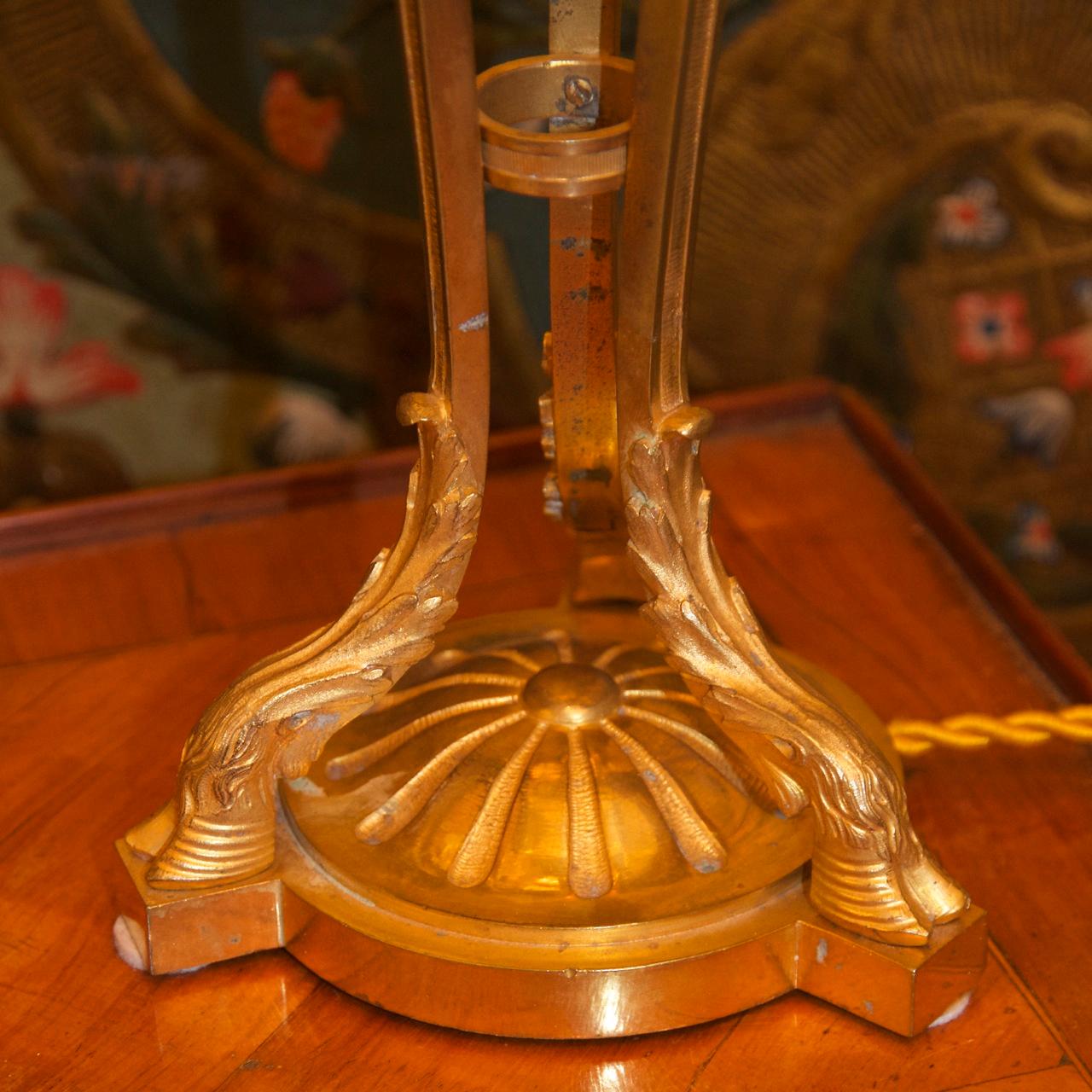 French Louis XVI Egyptian Revival Gilt Bronze 3-Light Table Lamp, ca. 1900 7