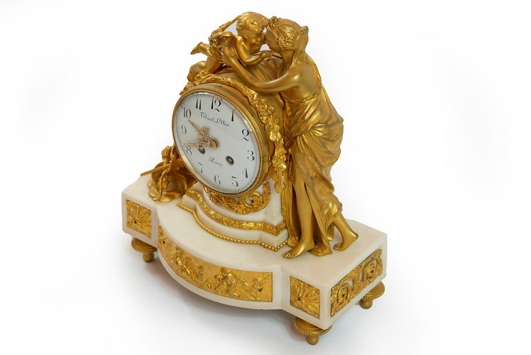 French 19th Century Louis XVI Gilded Bronze and Marble Mantel Clock at ...