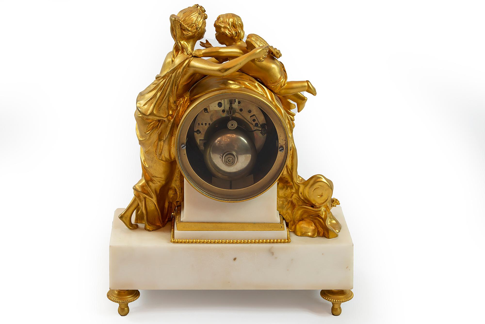 French 19th Century Louis XVI Gilded Bronze and Marble Mantel Clock 1