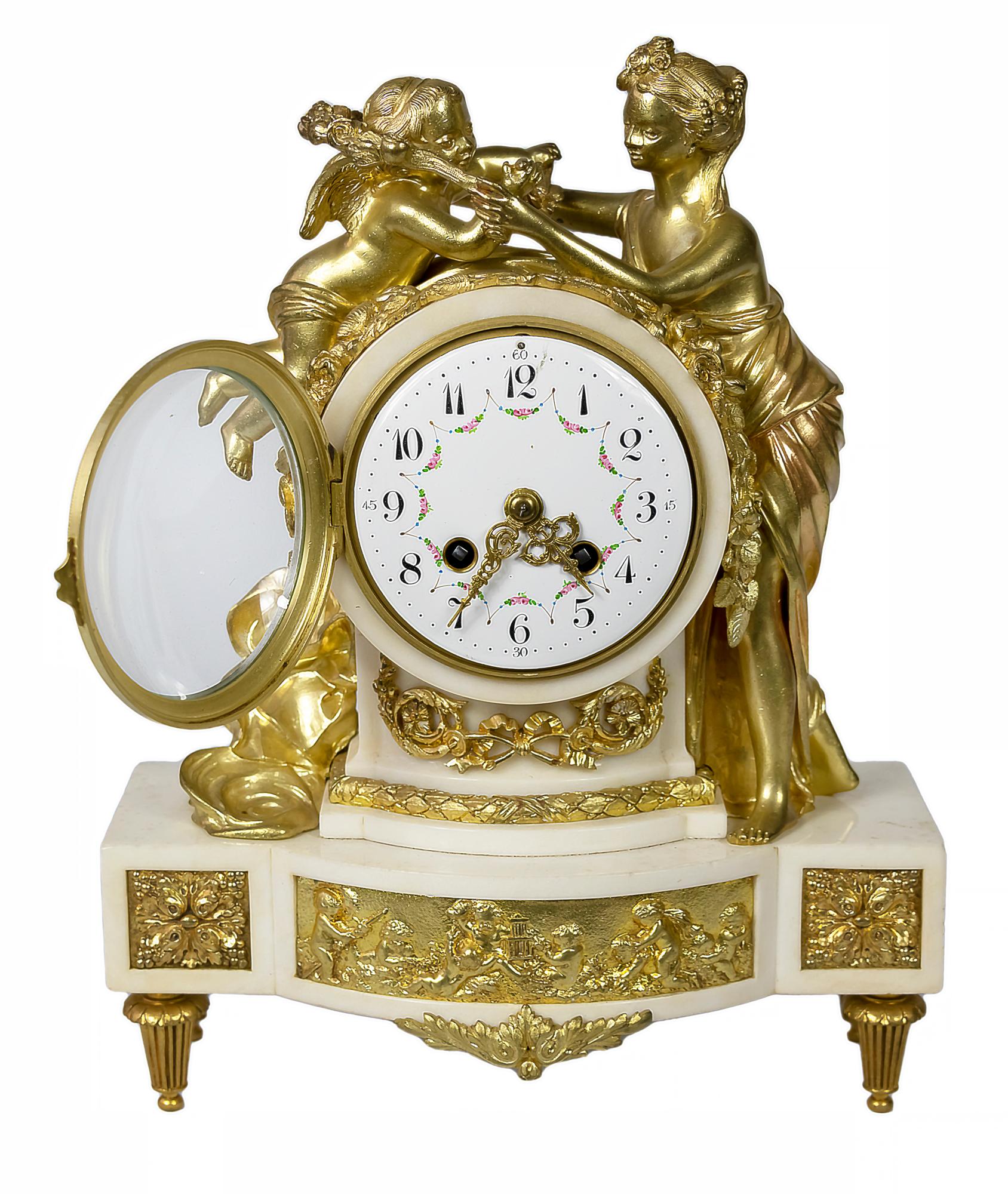 French 19th Century Louis XVI Gilded Bronze and Marble Mantel Clock For Sale 4