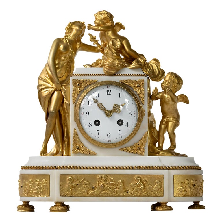 French 19th Century Louis XVI Gilded Bronze and Marble Mantel Clock For ...