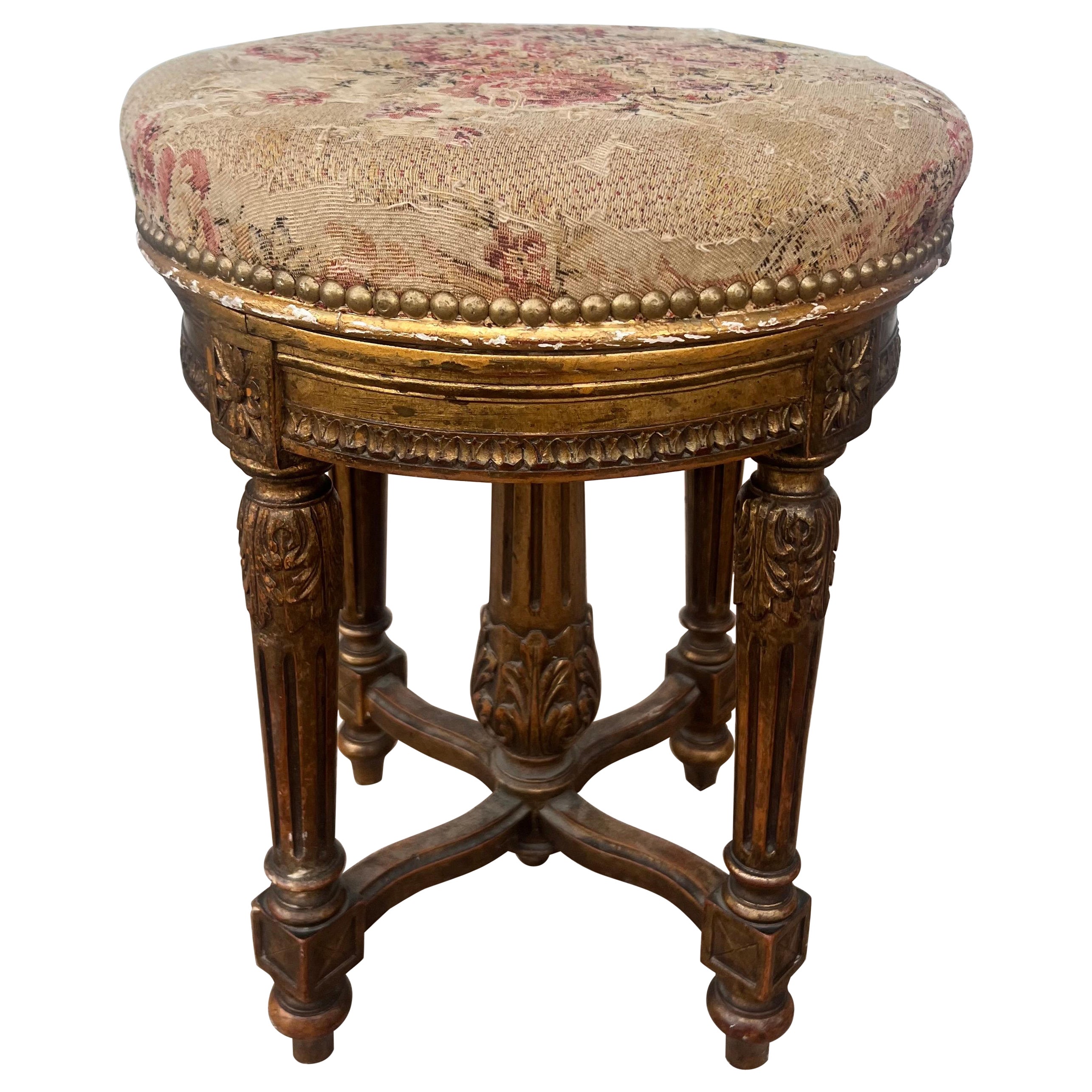 French 19th Century Louis XVI Giltwood Stool / Upholstery Seat