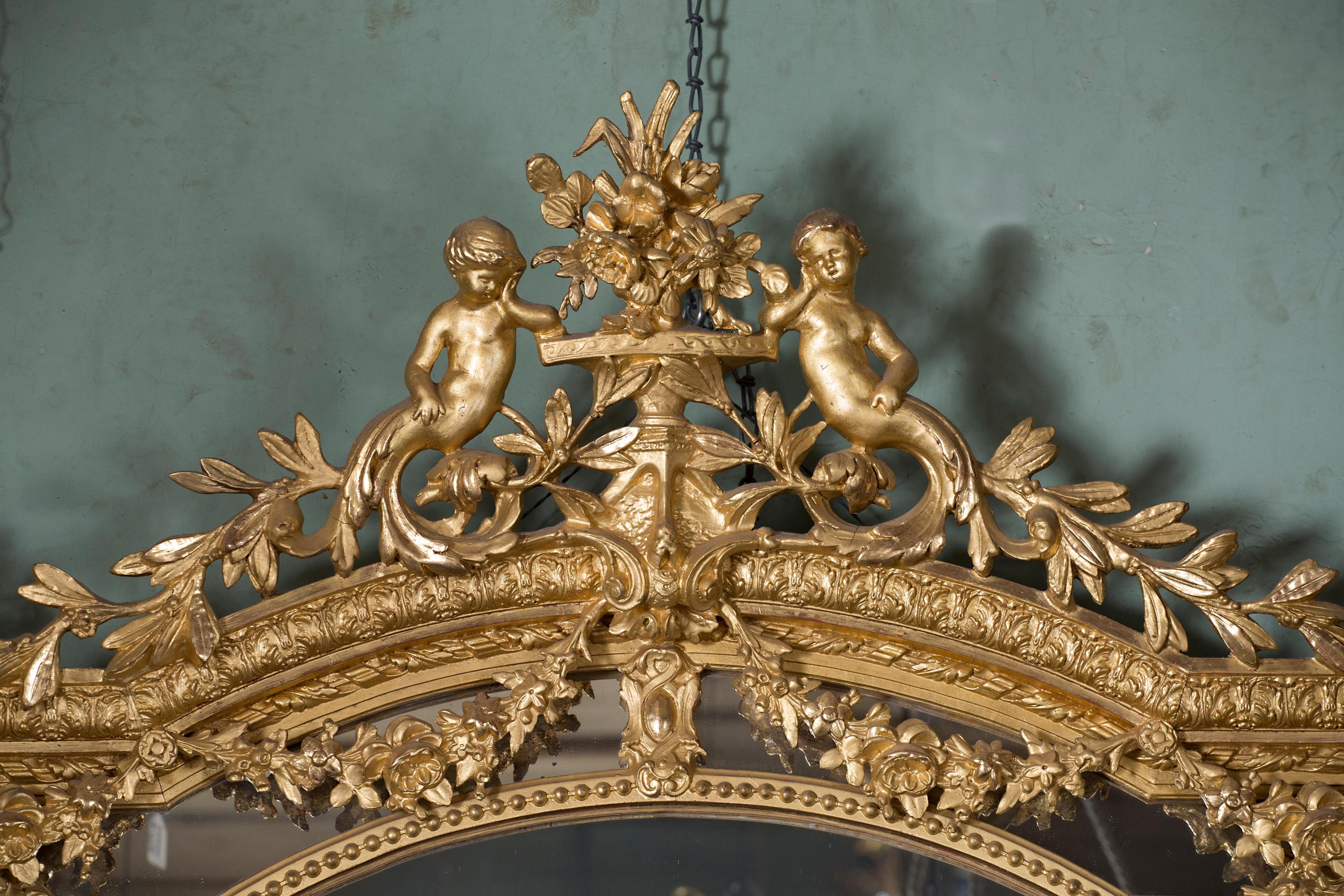 Francese Specchio francese del XIX secolo Luigi XVI a foglia d'oro in vendita