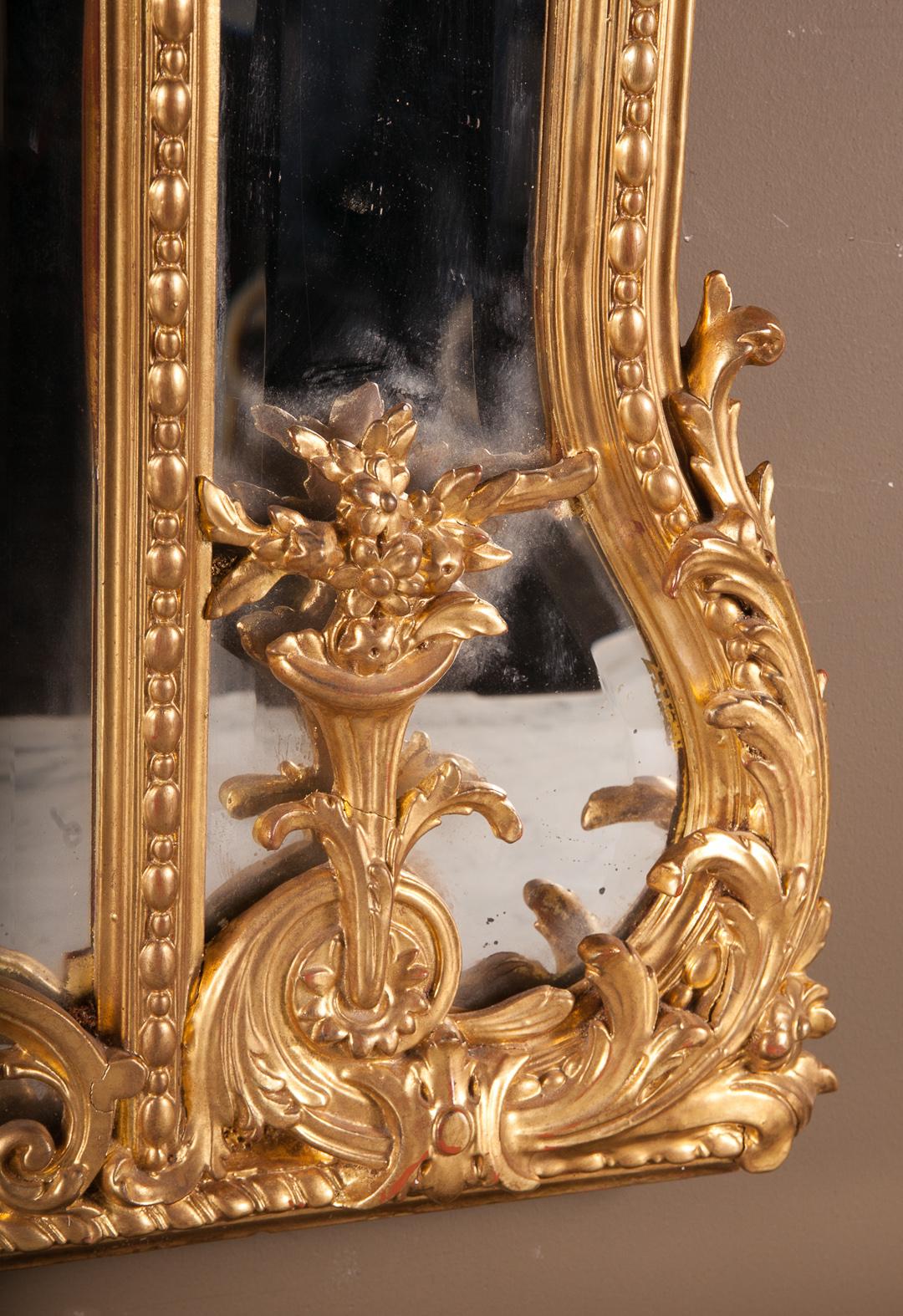French 19th Century Louis XVI Gold Leaf Mirror with Bevelled Glass For Sale 1
