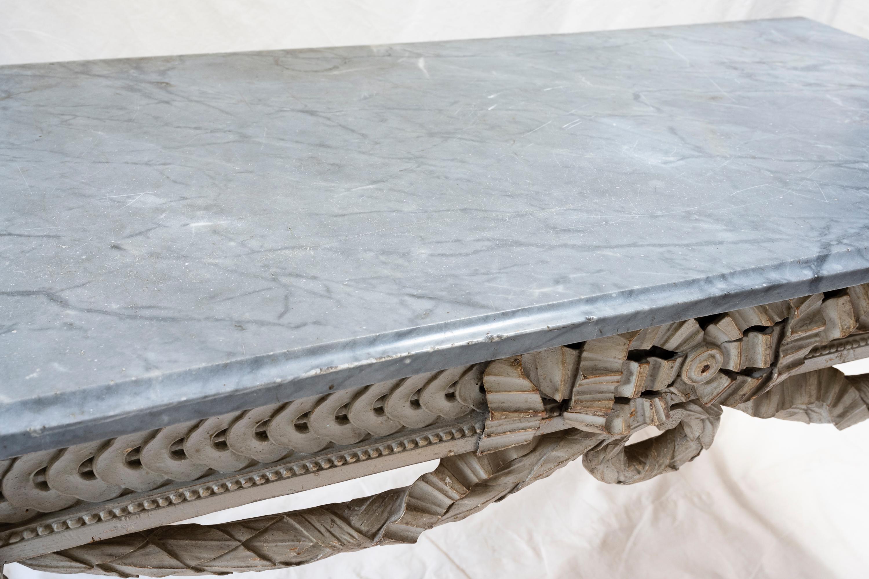 French 19th Century Louis XVI Gray Lacquered Marble Top Console Table In Good Condition For Sale In Ross, CA