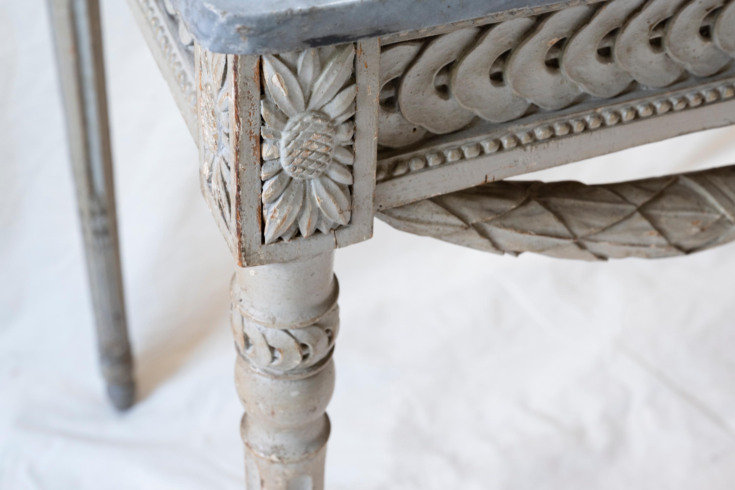 French 19th Century Louis XVI Gray Lacquered Marble Top Console Table For Sale 1