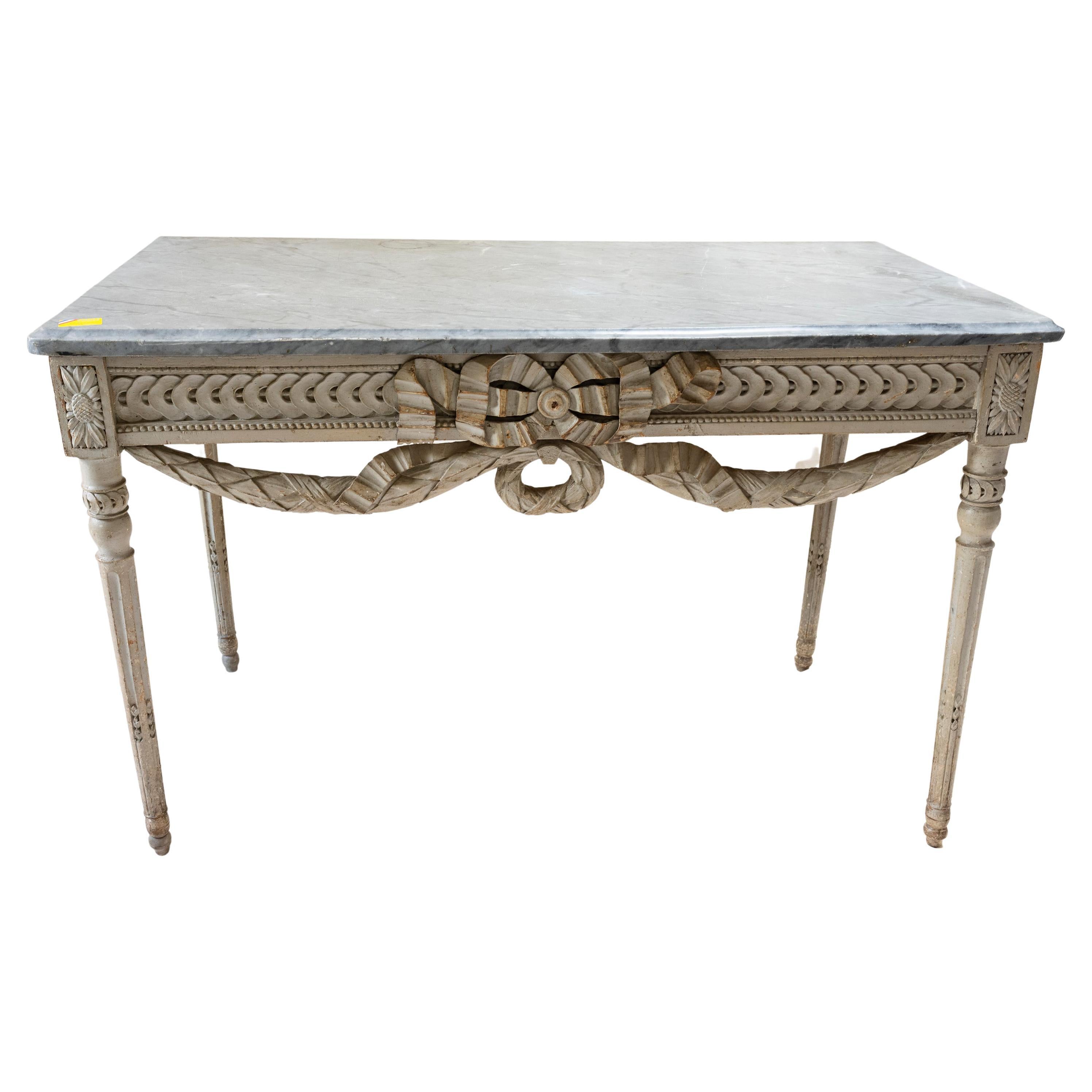 French 19th Century Louis XVI Gray Lacquered Marble Top Console Table