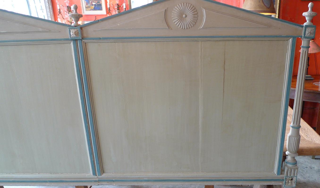 French 19th century Louis XVI hand carved hand painted extra wide bed headboard.