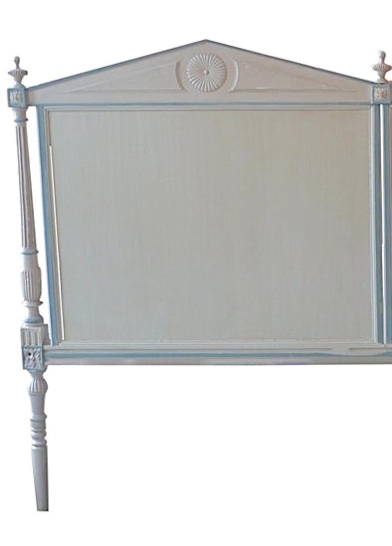French 19th century Louis XVI hand carved hand painted extra wide bed headboard.