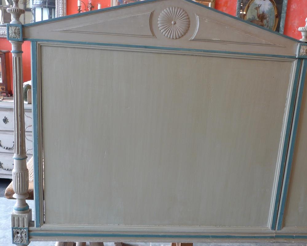 French 19th Century Louis XVI Hand Carved Hand Painted Extra Wide Bed Headboard In Distressed Condition In Santa Monica, CA