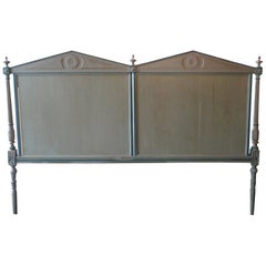 Antique French 19th Century Louis XVI Hand Carved Hand Painted Extra Wide Bed Headboard