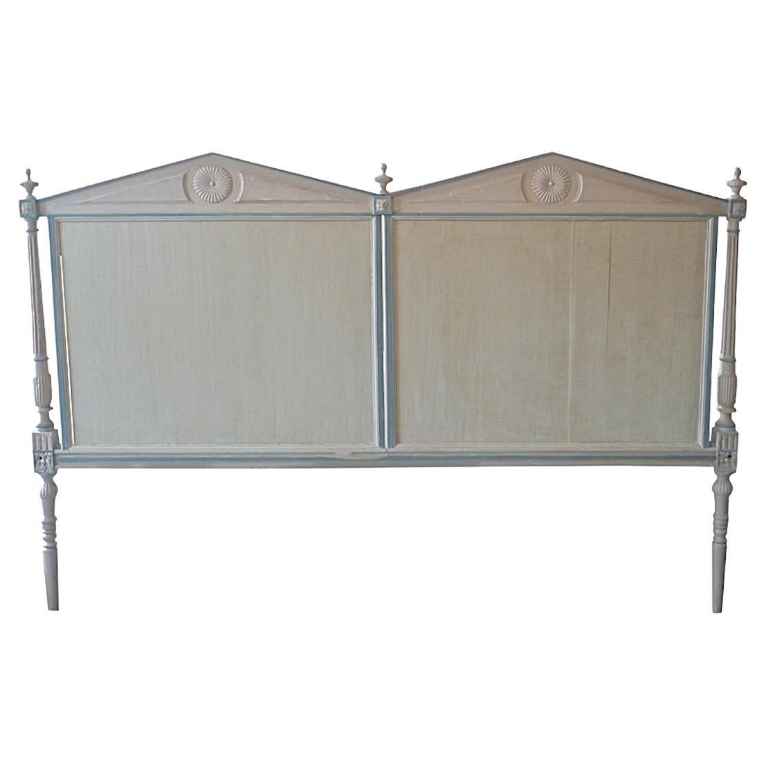 French 19th Century Louis XVI Hand Carved Hand Painted Extra Wide Bed Headboard For Sale