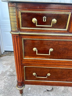 French 19th Century Louis XVI Mahogany Carrara Marble Top Chest of Drawers