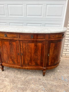 French 19th Century Louis XVI Mahogany Carrara Marble Top Demilune Sideboard