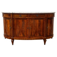 French 19th Century Louis XVI Mahogany Carrara Marble Top Demilune Sideboard