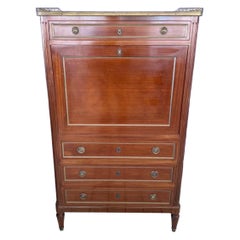 French 19th Century Louis XVI Mahogany Carrara Marble Top Secretaire