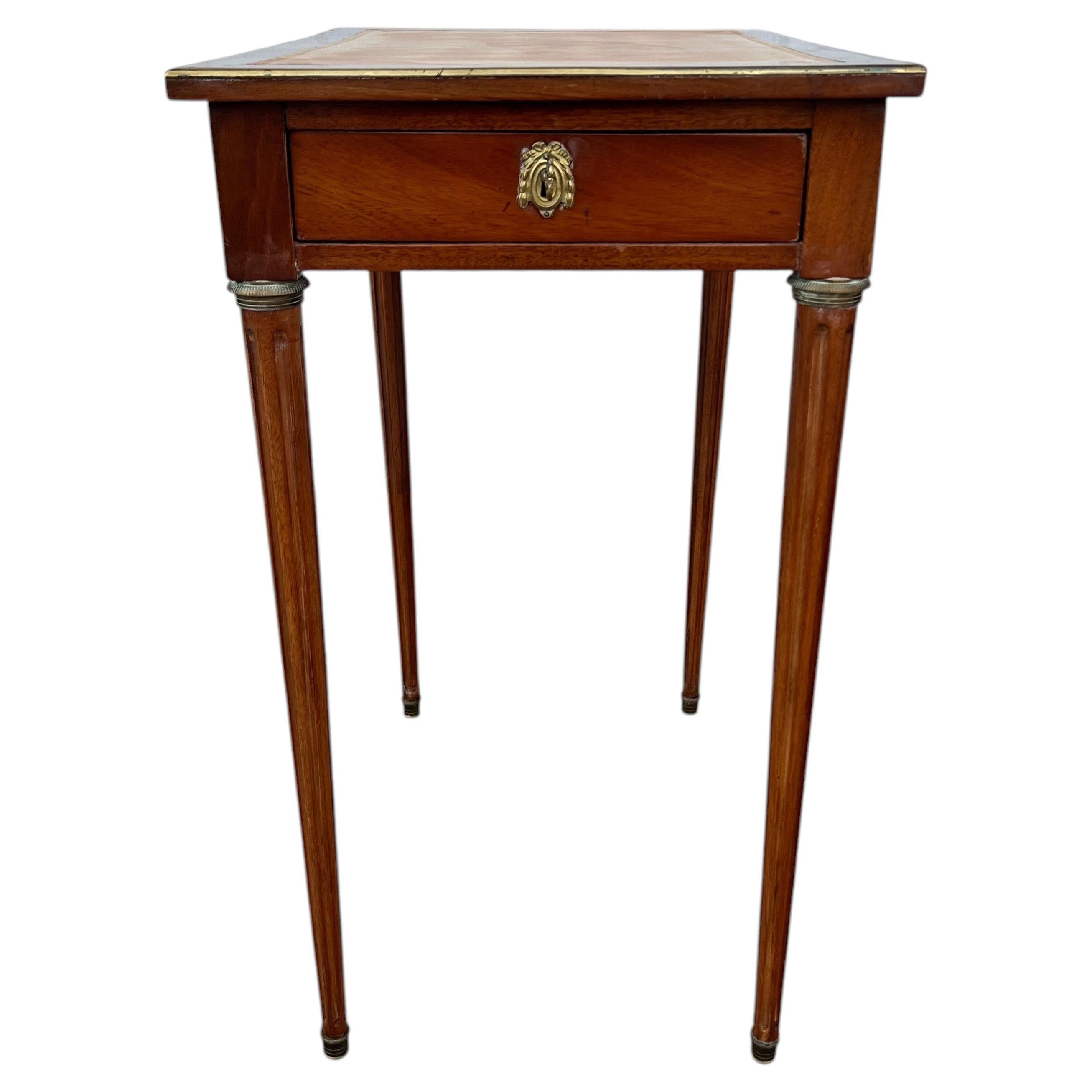 French 19th Century Louis XVI Mahogany Leather Top Side Table