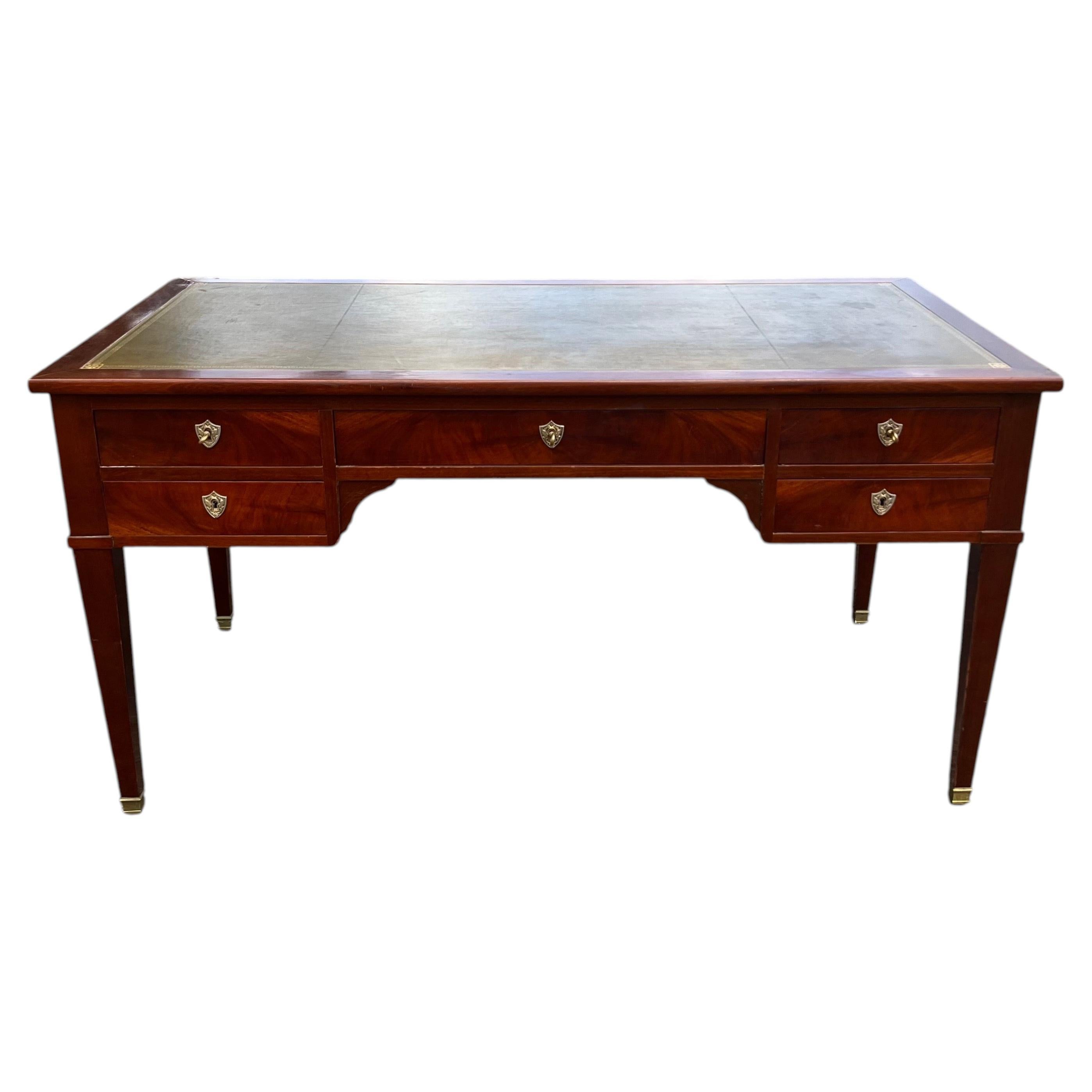 French 19th Century Louis XVI Mahogany Leather Top Writing Desk For Sale