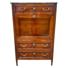 French 19th Century Louis XVI Mahogany Marble Top Secretaire
