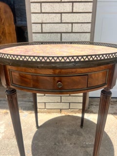 French 19th Century Louis XVI Mahogany Oval Bouillotte Marble Top Side Table